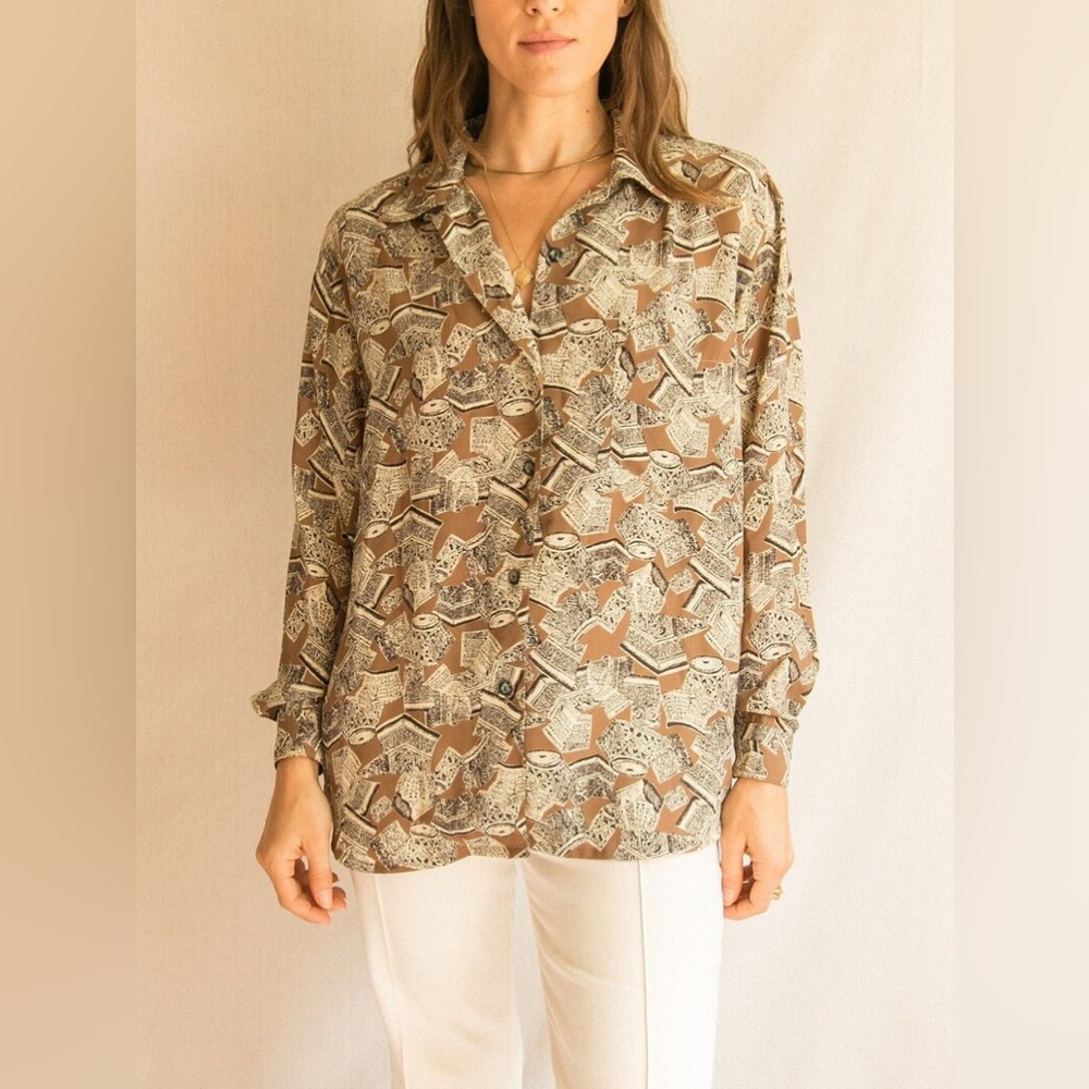 Earth tone abstract button up